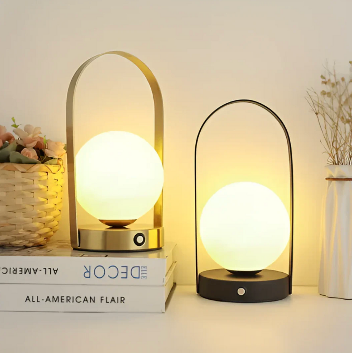 Cordless LED globe table lamp with arched metal frame by BROKLEN – view 4
