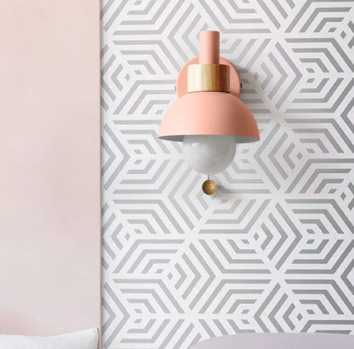 Pull chain wall light with wooden accent and rounded shade by BROKLEN – view 6