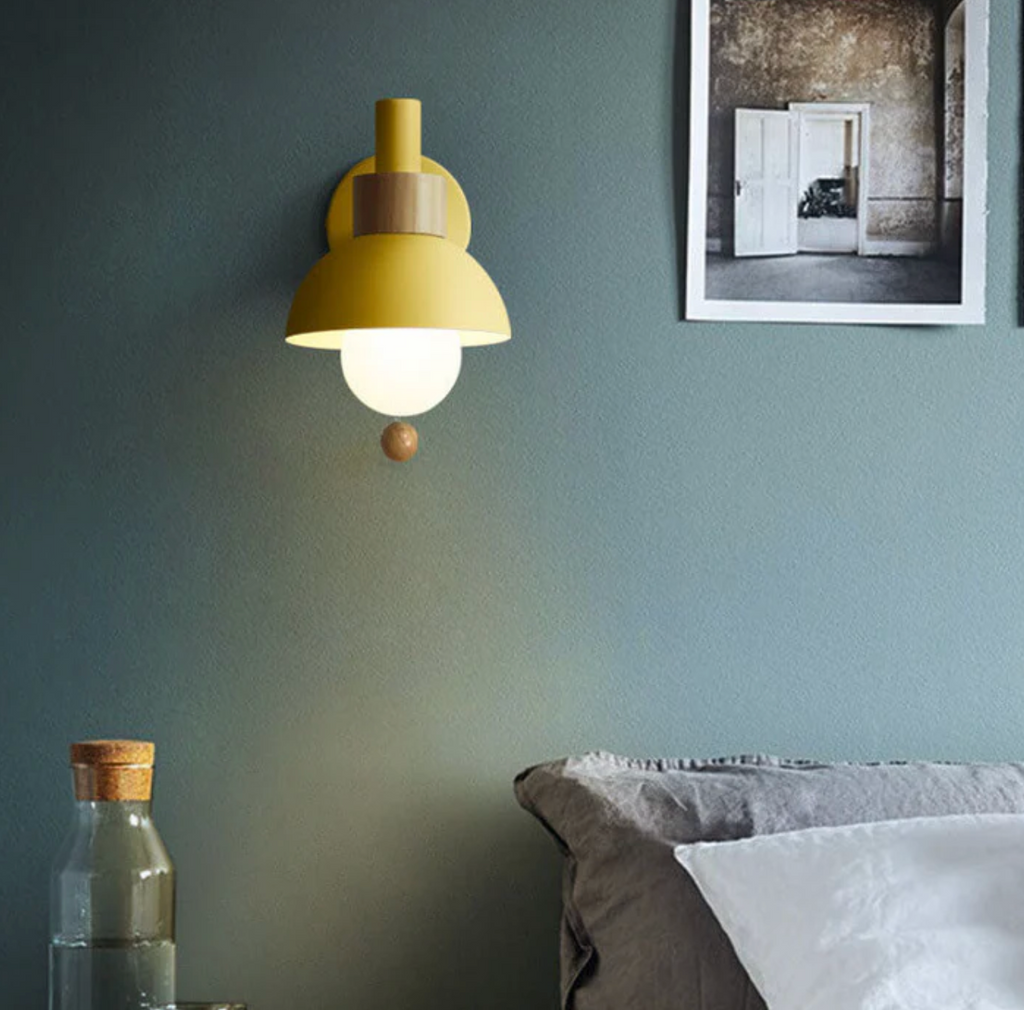 Pull chain wall light with wooden accent and rounded shade by BROKLEN – view 7