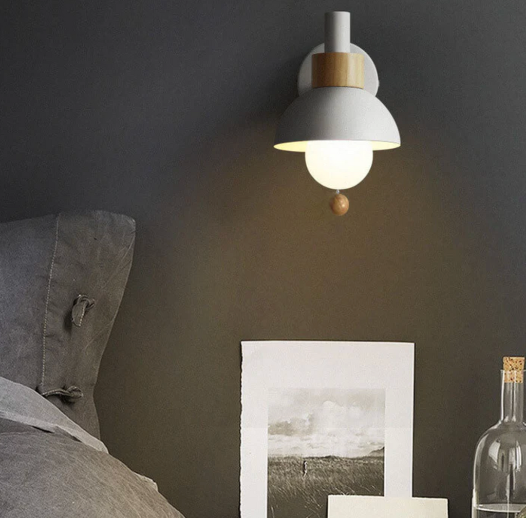 Pull chain wall light with wooden accent and rounded shade by BROKLEN – view 10