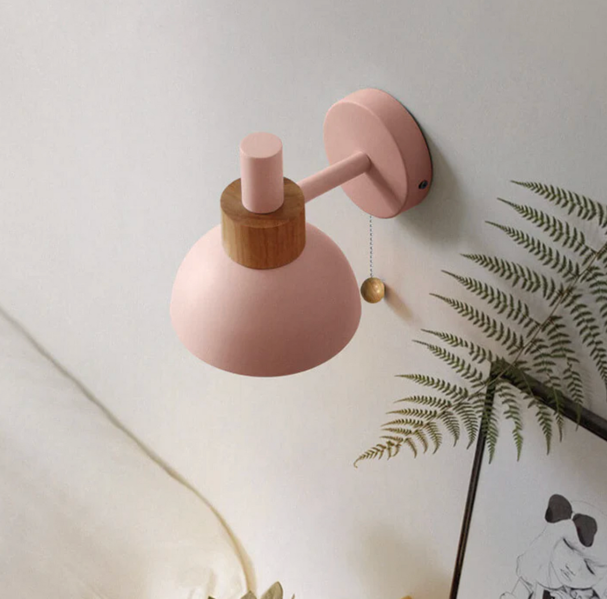 Pull chain wall light with wooden accent and rounded shade by BROKLEN – view 11