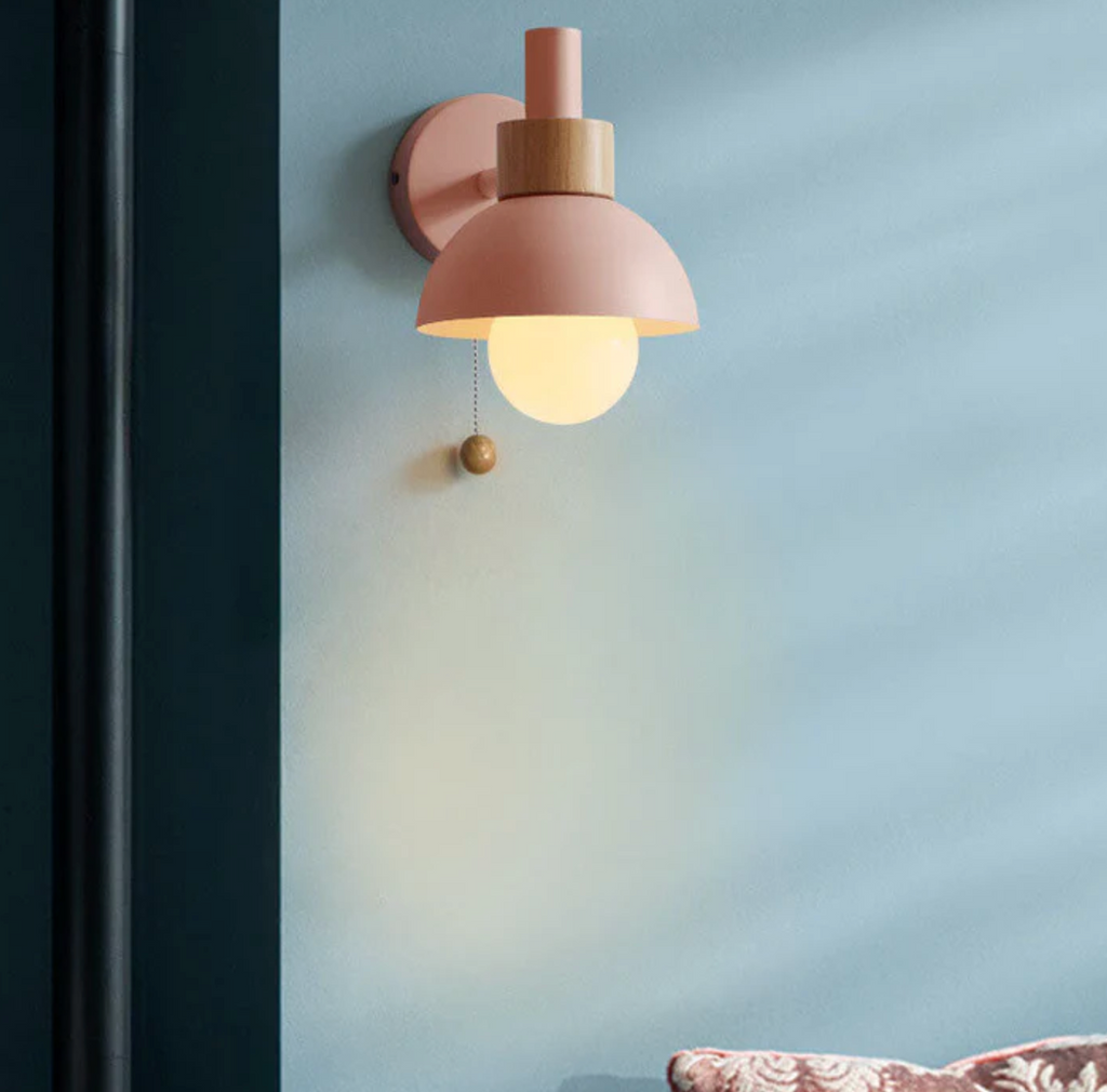 Pull chain wall light with wooden accent and rounded shade by BROKLEN – view 14