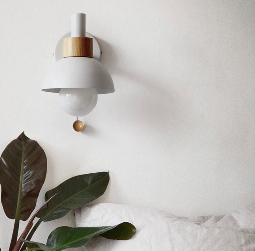 Pull chain wall light with wooden accent and rounded shade by BROKLEN – view 16
