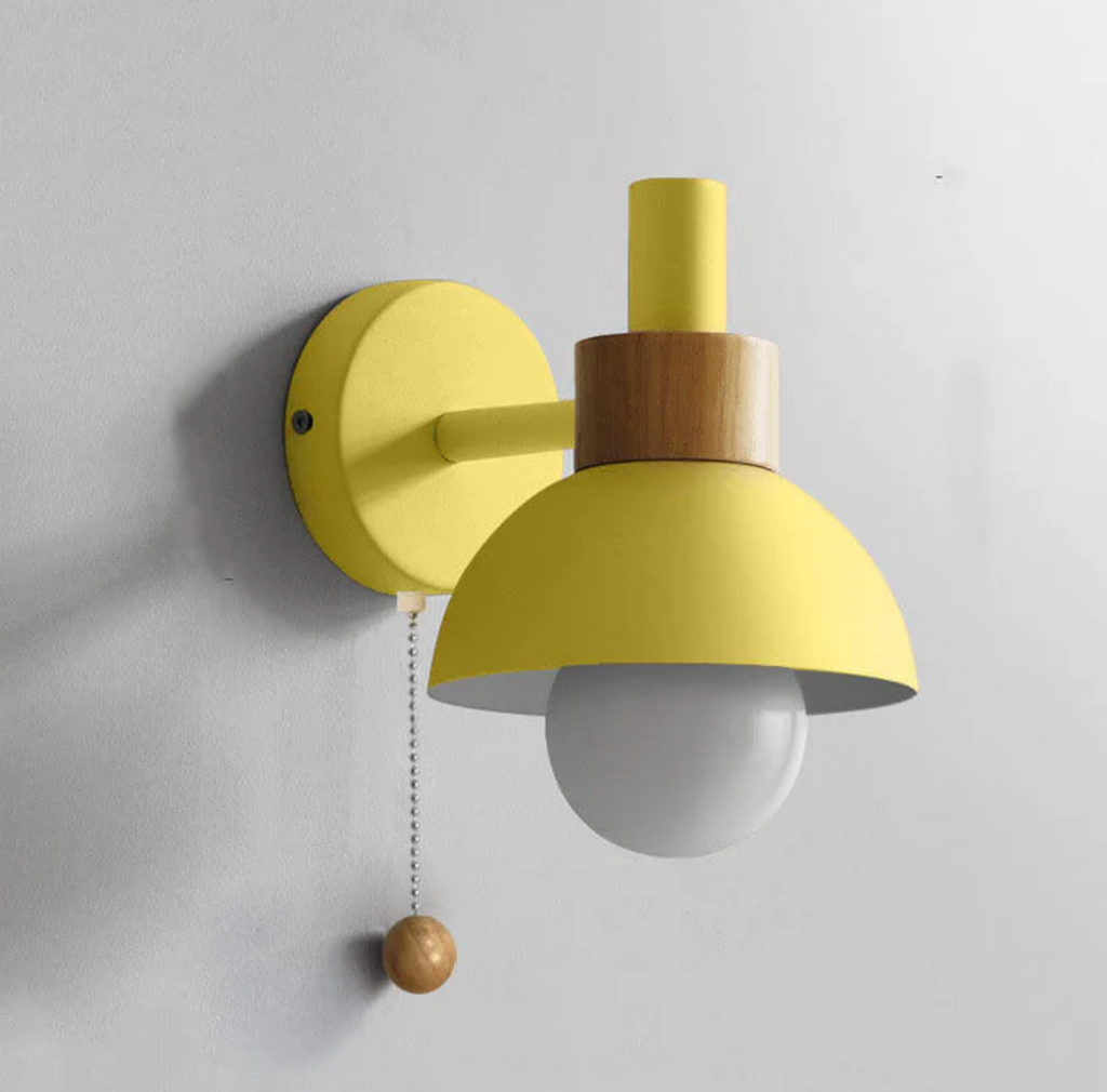 Pull chain wall light with wooden accent and rounded shade by BROKLEN – view 19