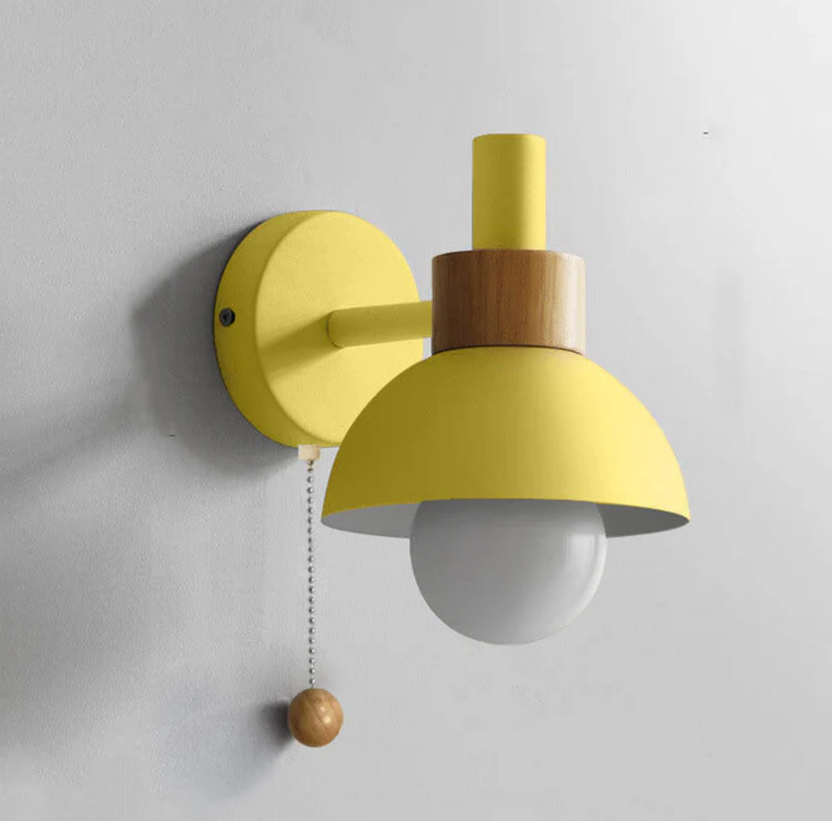 Pull chain wall light with wooden accent and rounded shade by BROKLEN – view 19