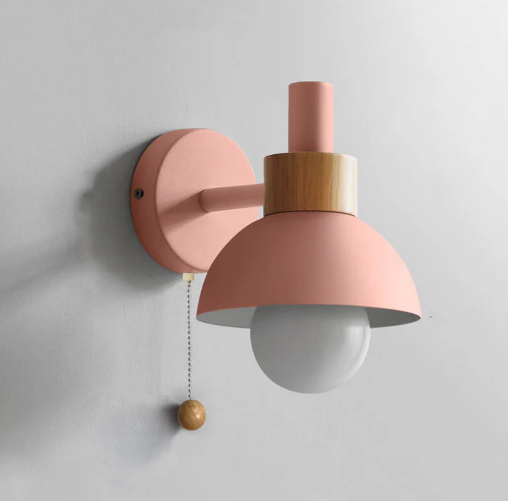 Pull chain wall light with wooden accent and rounded shade by BROKLEN – view 20