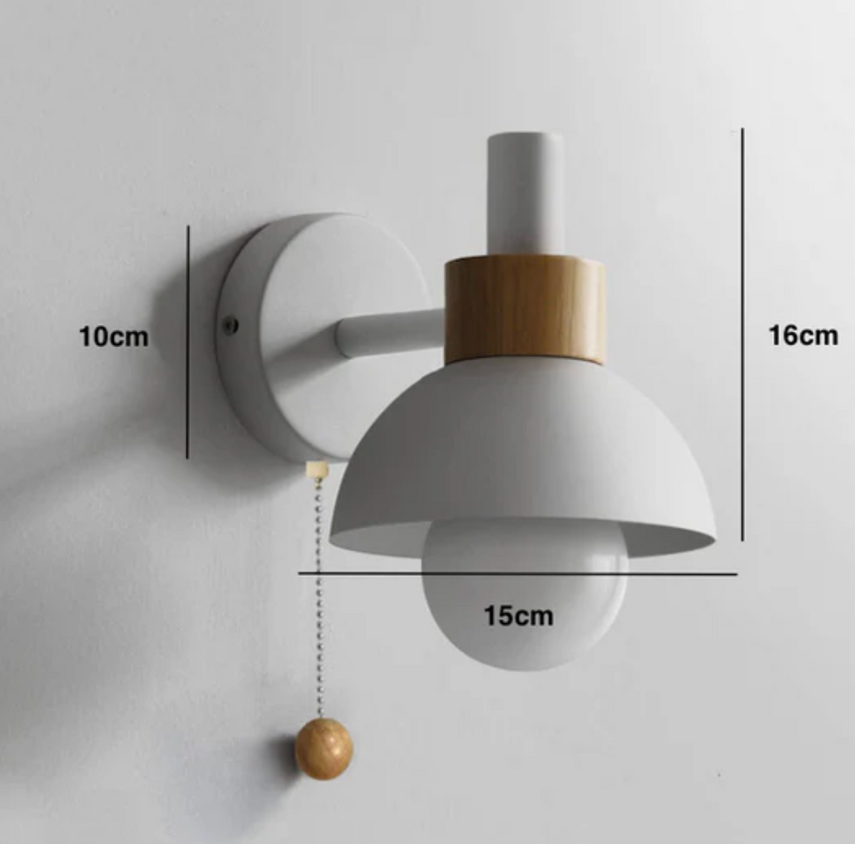 Pull chain wall light with wooden accent and rounded shade by BROKLEN – view 21