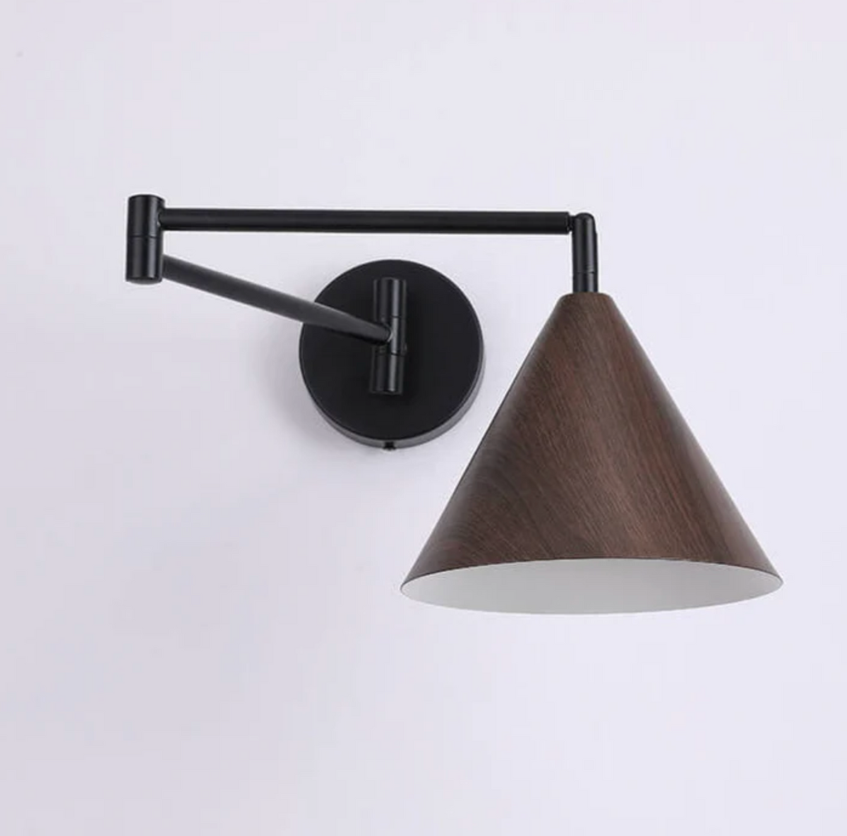 Scandinavian wooden cone shade wall lamp with black arm by BROKLEN – view 11
