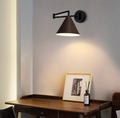 Scandinavian wooden cone shade wall lamp with black arm by BROKLEN