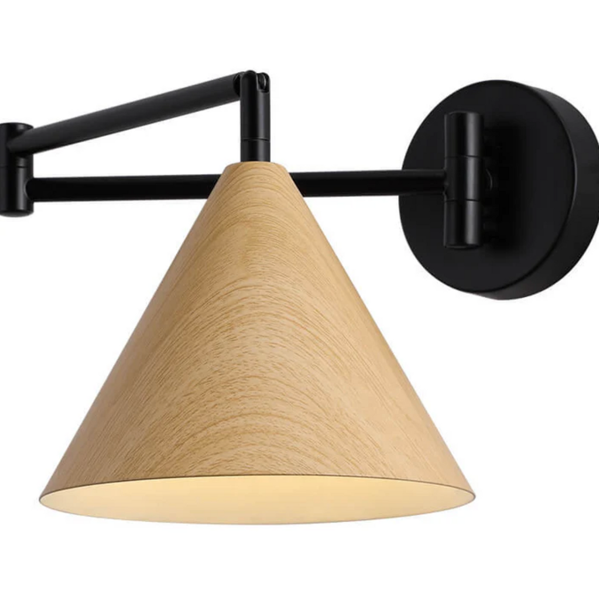 Scandinavian wooden cone shade wall lamp with black arm by BROKLEN – view 17