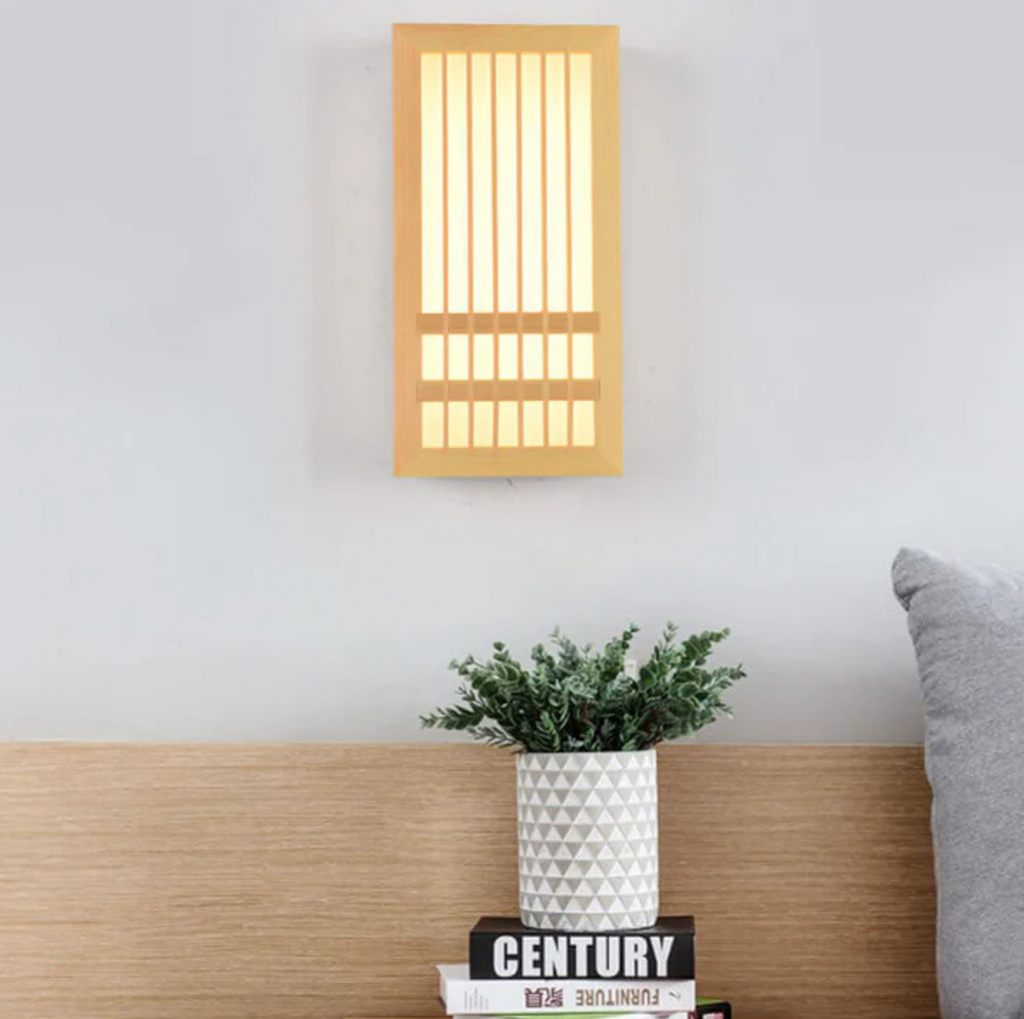Japandi wooden slatted LED wall light by BROKLEN – view 2