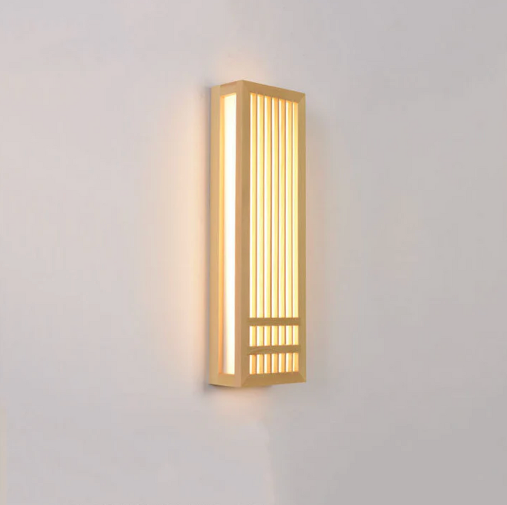 Japandi wooden slatted LED wall light by BROKLEN – view 7