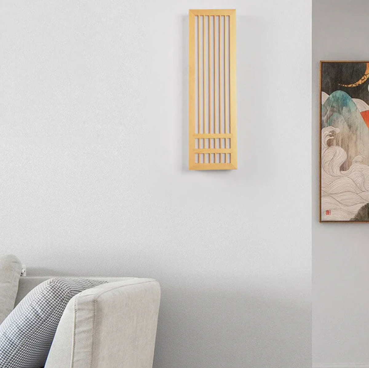 Japandi wooden slatted LED wall light by BROKLEN – view 4