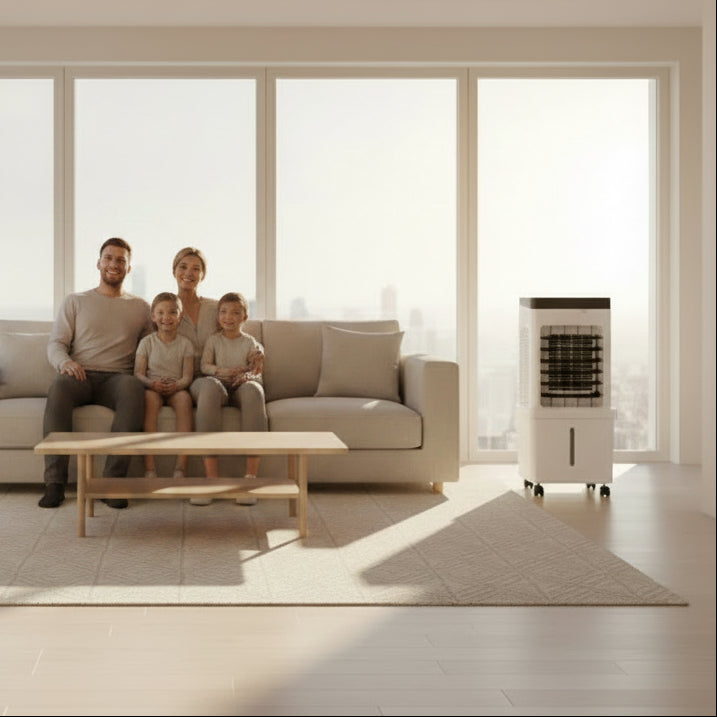 Compact hoseless 3-in-1 evaporative air cooler by BROKLEN – view 3