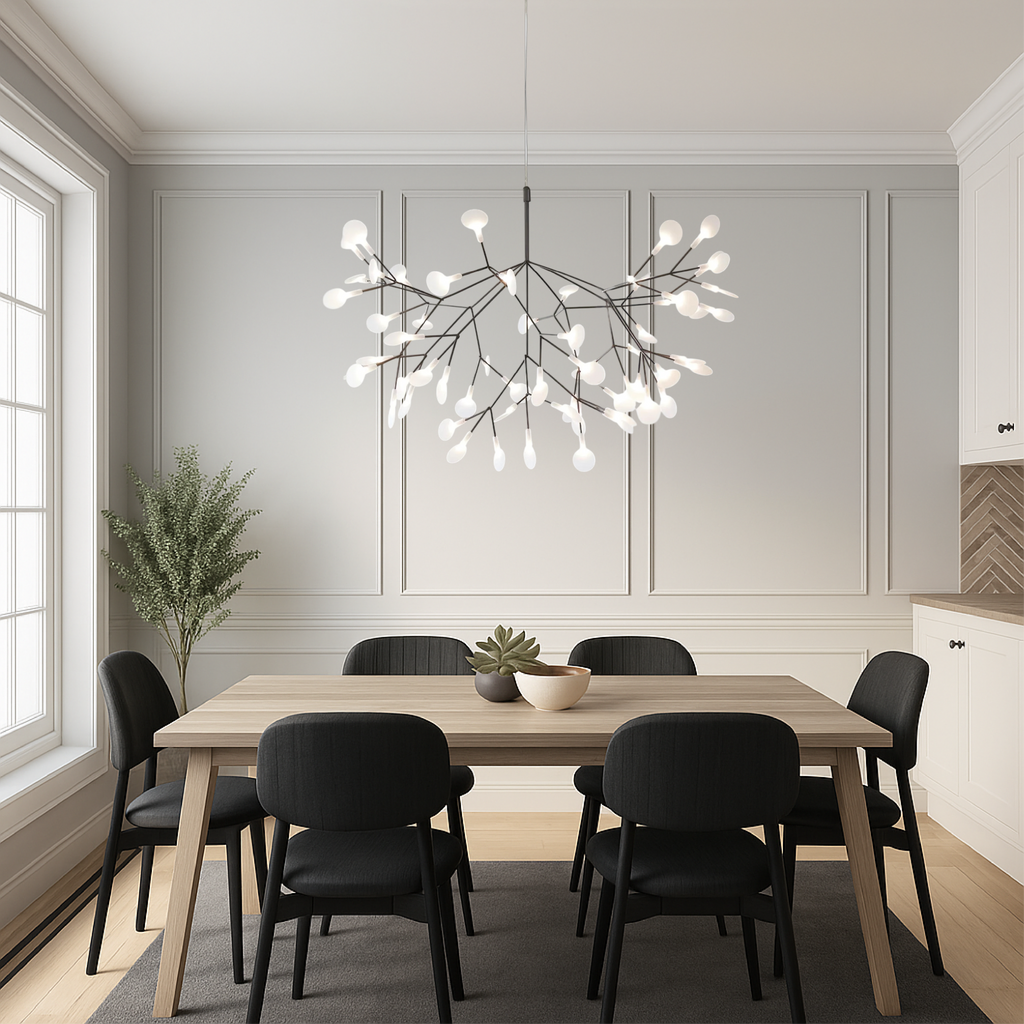 Sculptural branching LED chandelier with glowing globes by BROKLEN – view 2