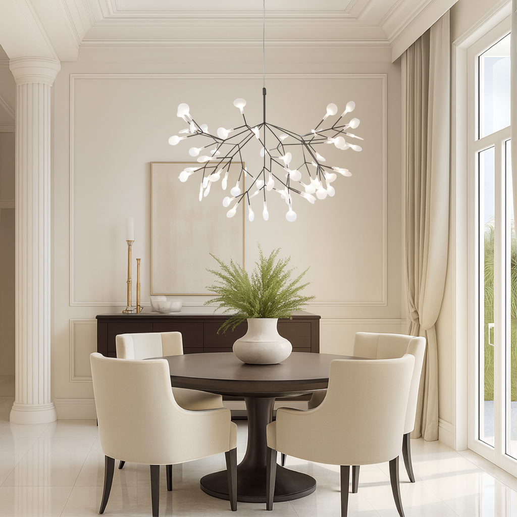 Sculptural branching LED chandelier with glowing globes by BROKLEN – view 3