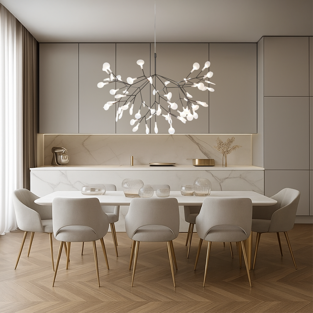 Sculptural branching LED chandelier with glowing globes by BROKLEN – view 4