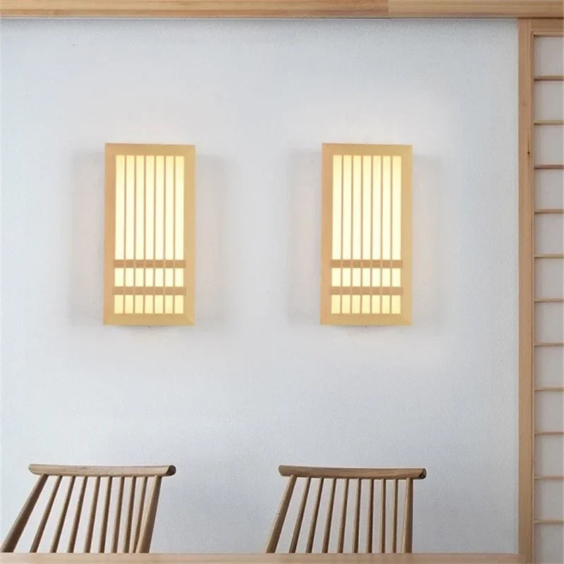 Japandi wooden slatted LED wall light by BROKLEN – view 5