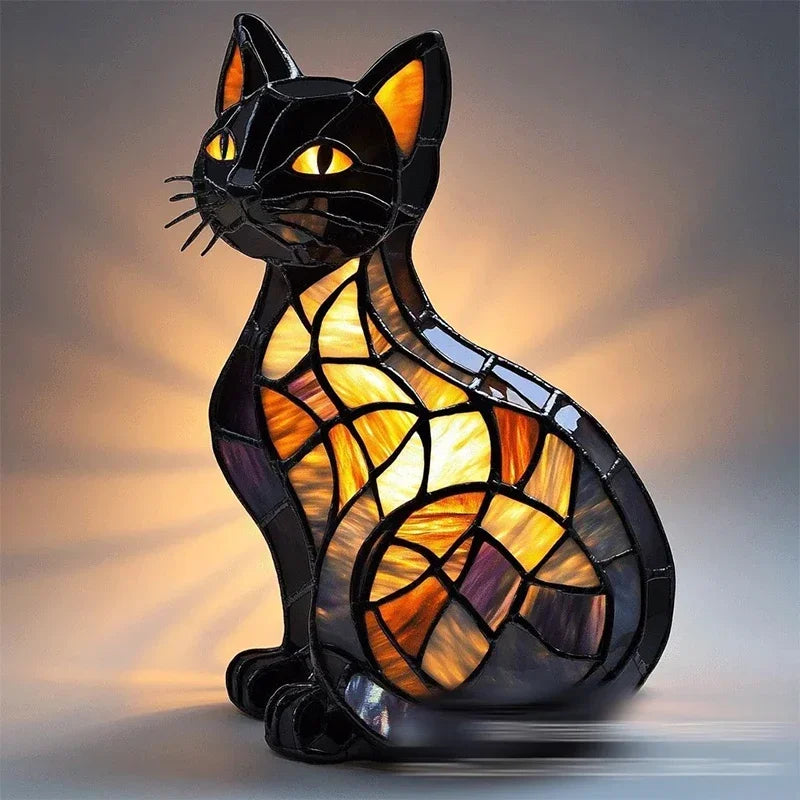 Artistic stained glass style cat table lamp by BROKLEN – view 2