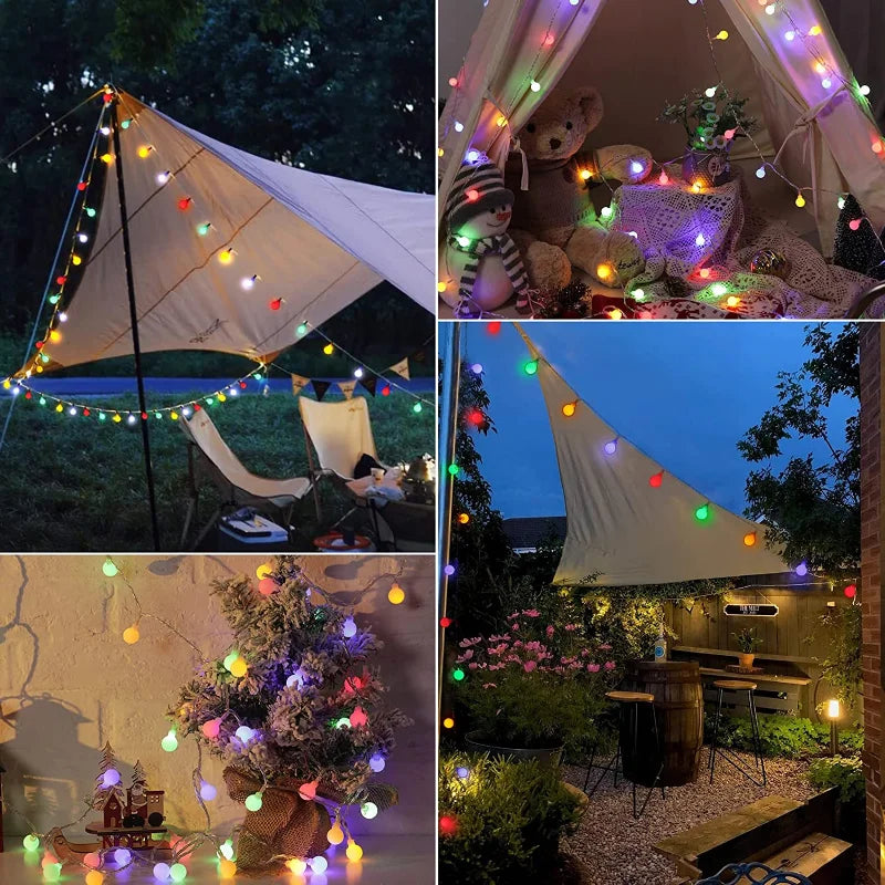 Solar LED outdoor string lights with multicolour bulb covers by BROKLEN