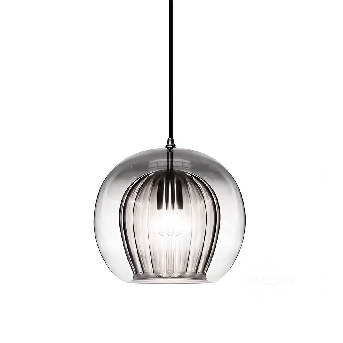 Ribbed glass globe pendant light in smoke grey, clear and cognac by BROKLEN – view 13