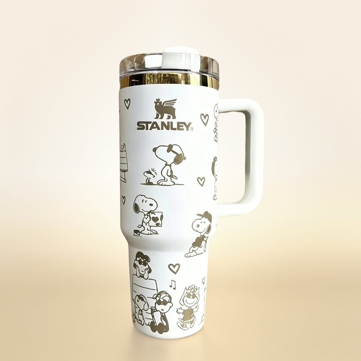 Snoopy 40oz White Tumbler with Handle and Straw