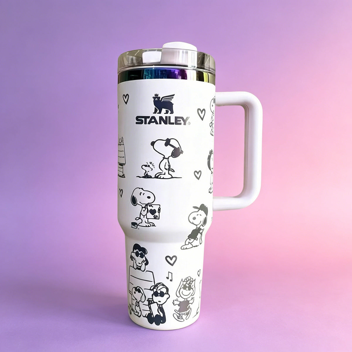 Snoopy 40oz White Tumbler with Handle and Straw