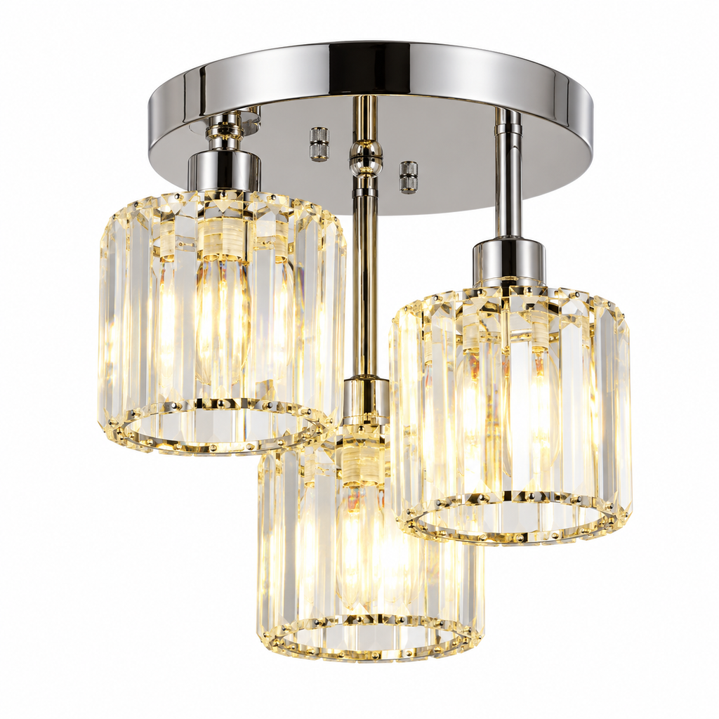 3-Light Glass Rod Ceiling Light – Crystal Flush Mount, E27