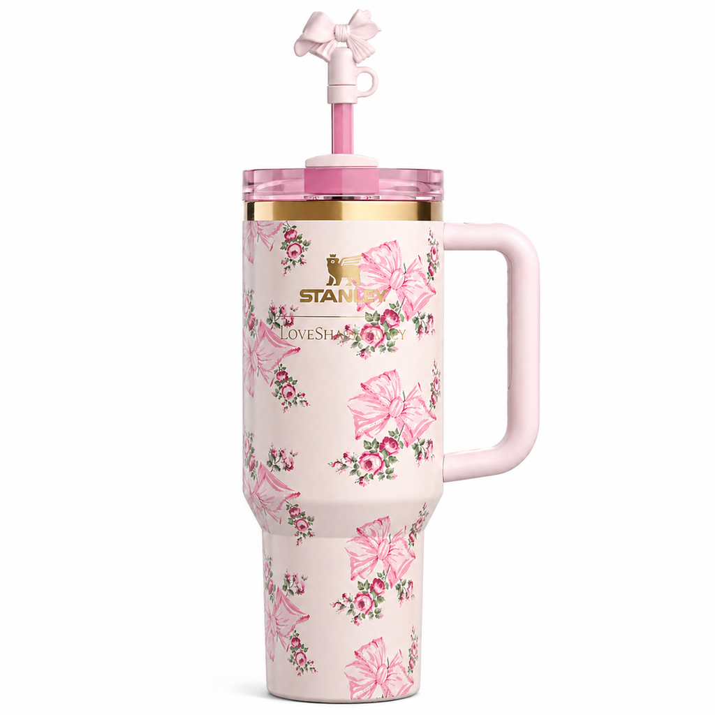 Stanley x LoveShackFancy Rosa Beaux Pink 40oz Quencher Tumbler Gift Set