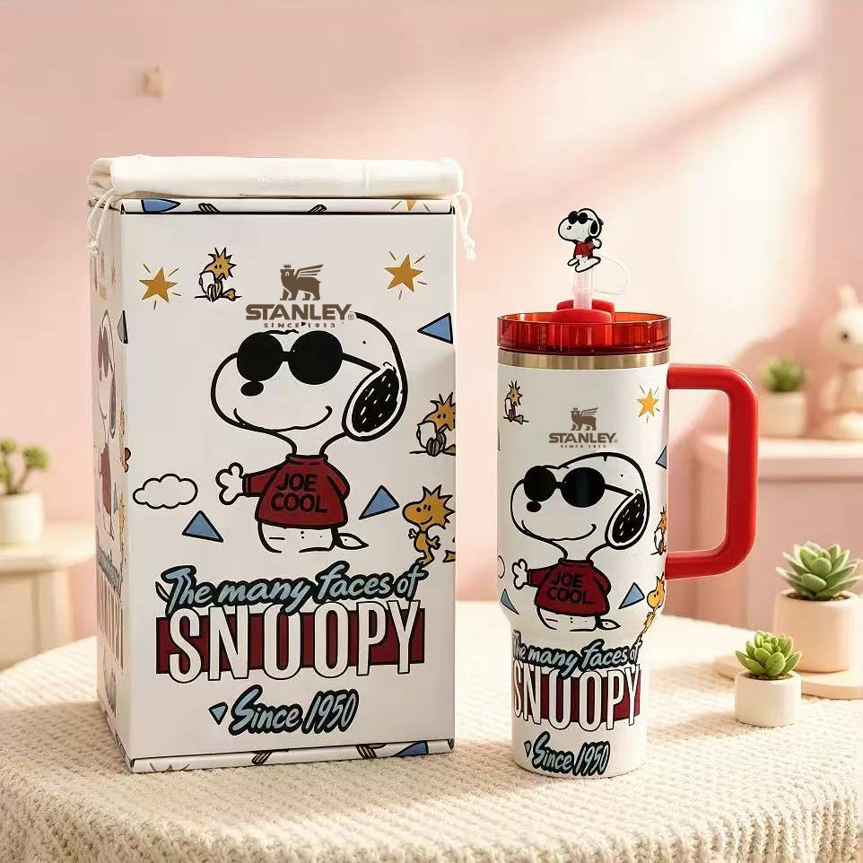 Cool Pup Retro Graphic Tumbler - white tumbler with red handle and pup graphic