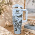 Ocean Breeze Coral Insulated Tumbler - coral underwater design tumbler, front view