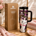 Elegant Blossom Cat Insulated Tumbler - 40oz cat and floral tumbler