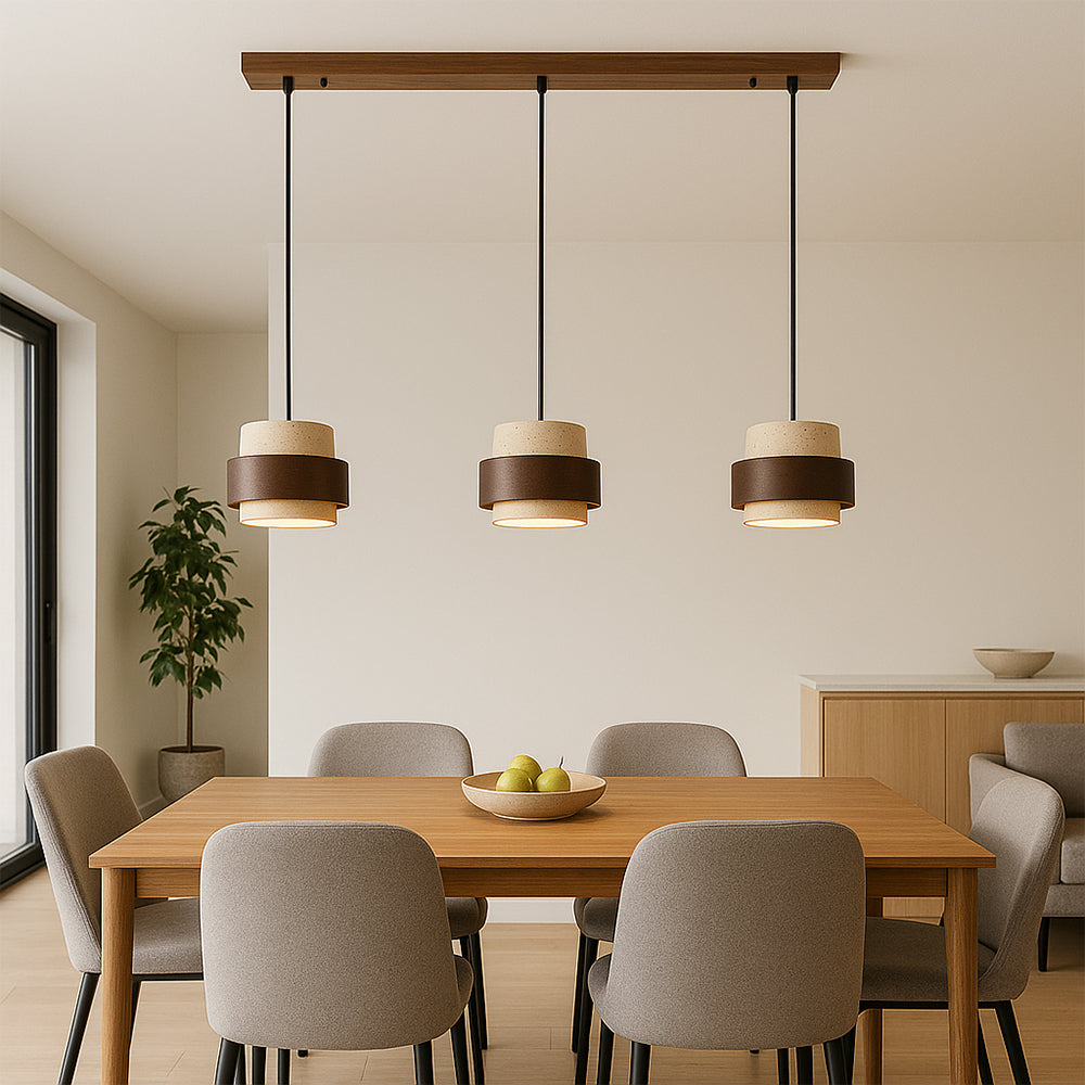 Minimalist stone barrel pendant lamp with wood accent by BROKLEN – view 4