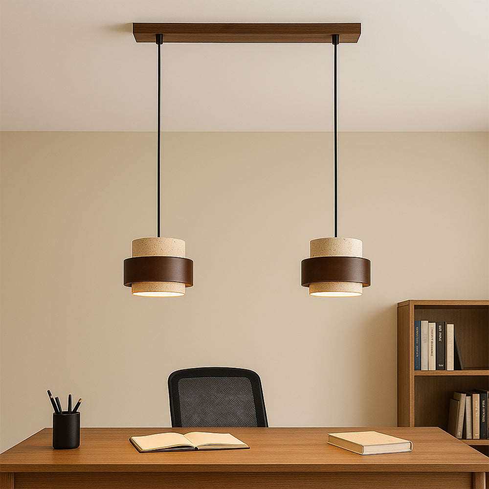 Minimalist stone barrel pendant lamp with wood accent by BROKLEN – view 2