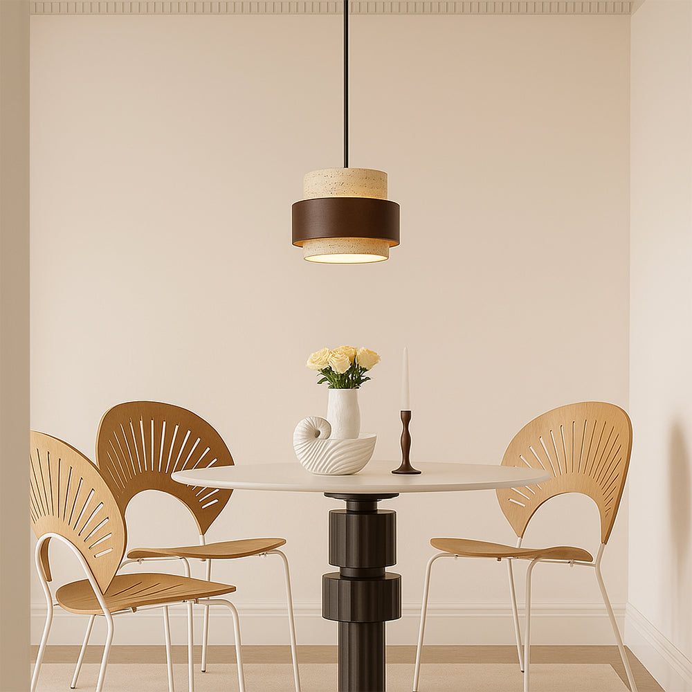 Minimalist stone barrel pendant lamp with wood accent by BROKLEN
