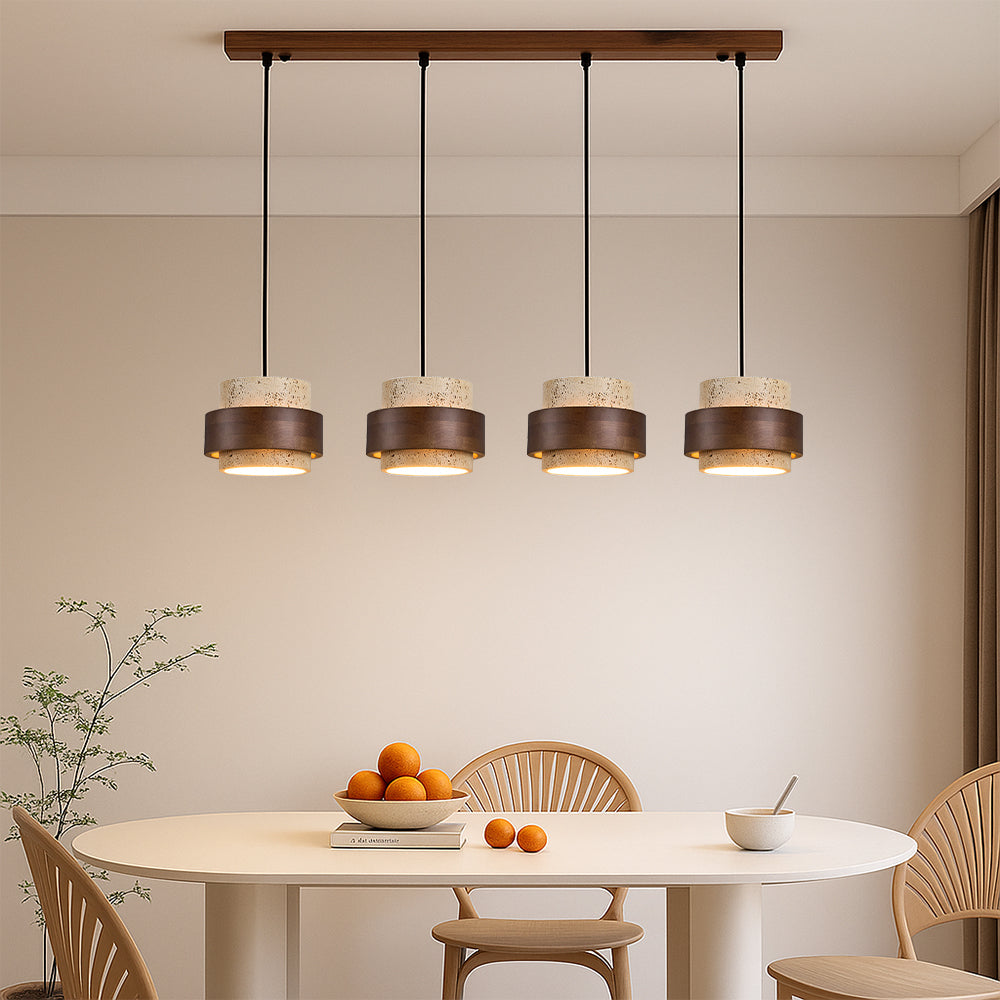 Minimalist stone barrel pendant lamp with wood accent by BROKLEN – view 3
