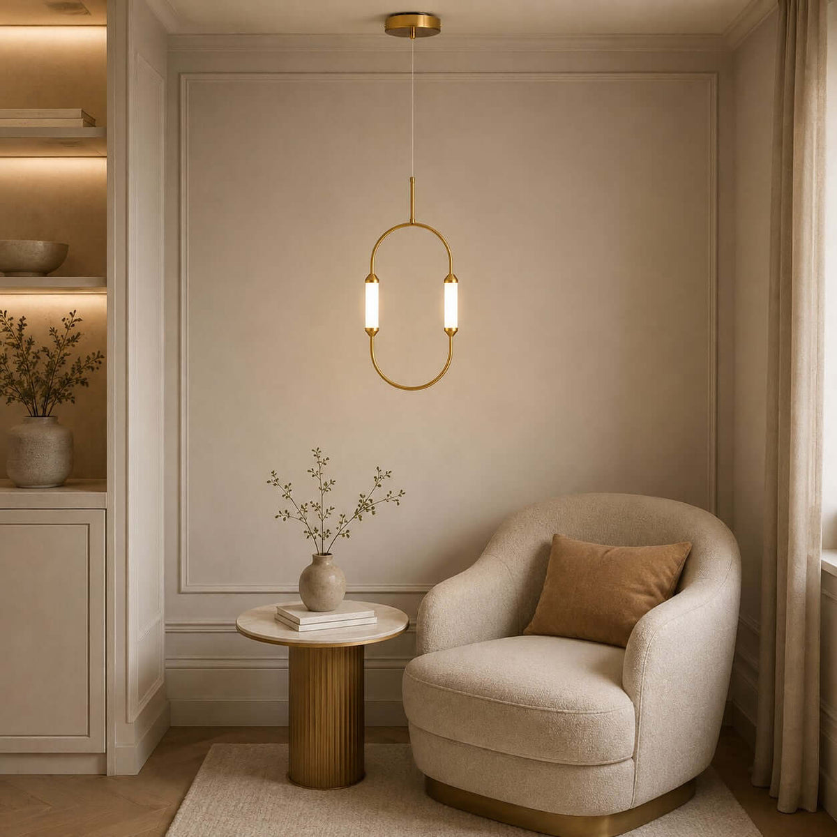 Brushed gold oval minimalist LED chandelier by BROKLEN – view 7
