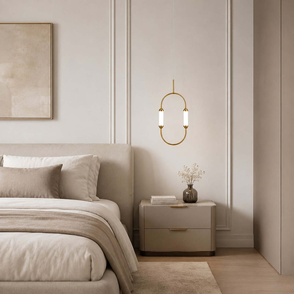 Brushed gold oval minimalist LED chandelier by BROKLEN – view 10