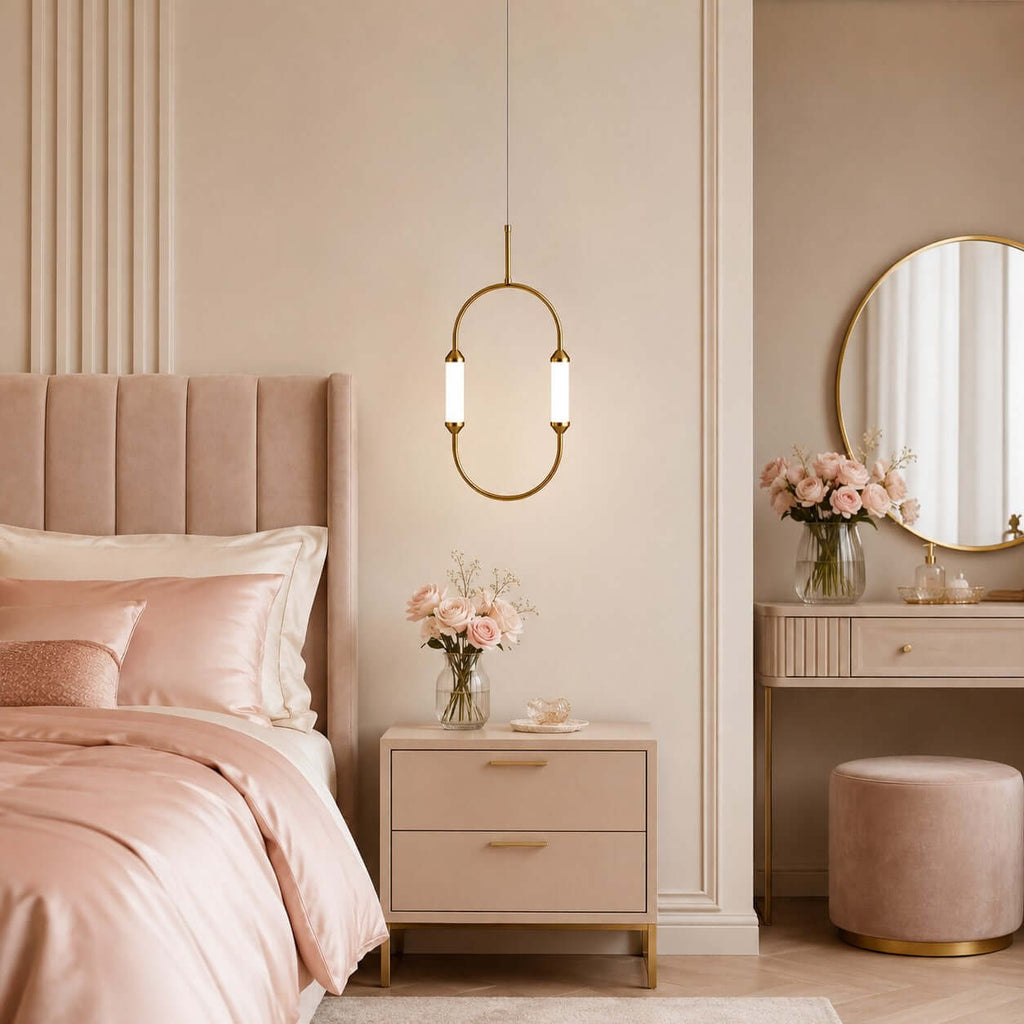Brushed gold oval minimalist LED chandelier by BROKLEN – view 2