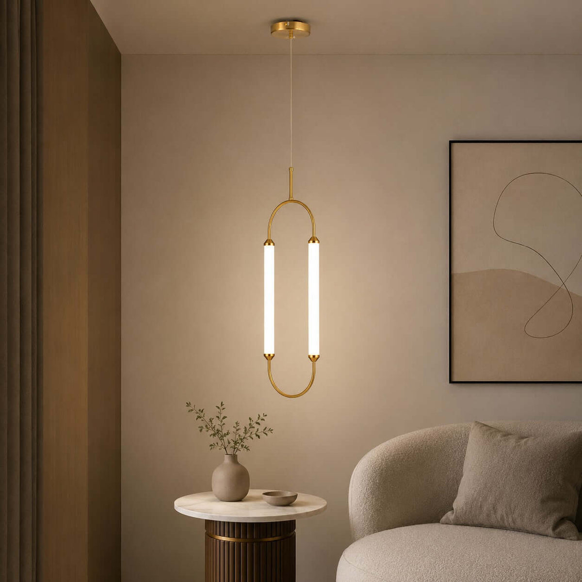 Brushed gold oval minimalist LED chandelier by BROKLEN – view 11