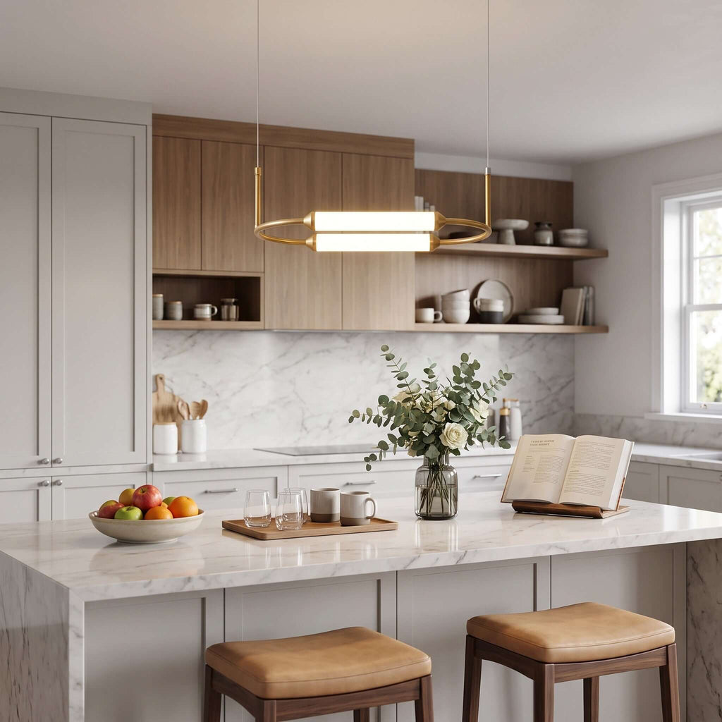 Brushed gold oval minimalist LED chandelier by BROKLEN