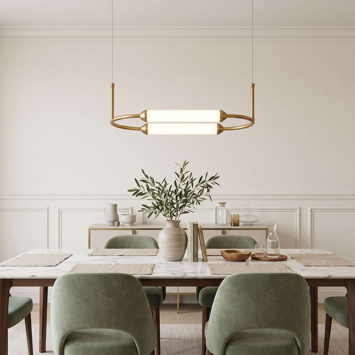 Brushed gold oval minimalist LED chandelier by BROKLEN – view 6
