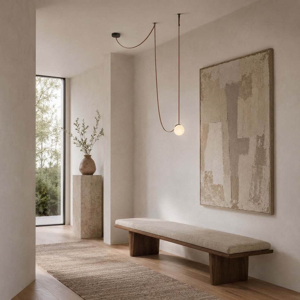 Cascading frosted glass globe chandelier with leather straps by BROKLEN – view 14