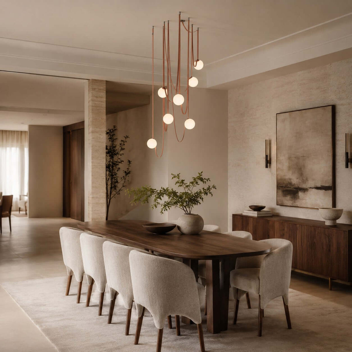 Cascading frosted glass globe chandelier with leather straps by BROKLEN – view 6