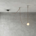 Cascading frosted glass globe chandelier with leather straps by BROKLEN – view 17