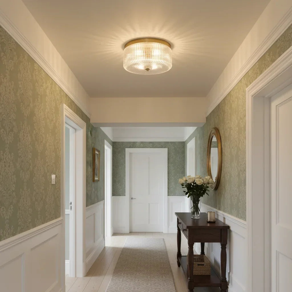 Round ribbed glass flush mount ceiling light with gold finish by BROKLEN – view 6