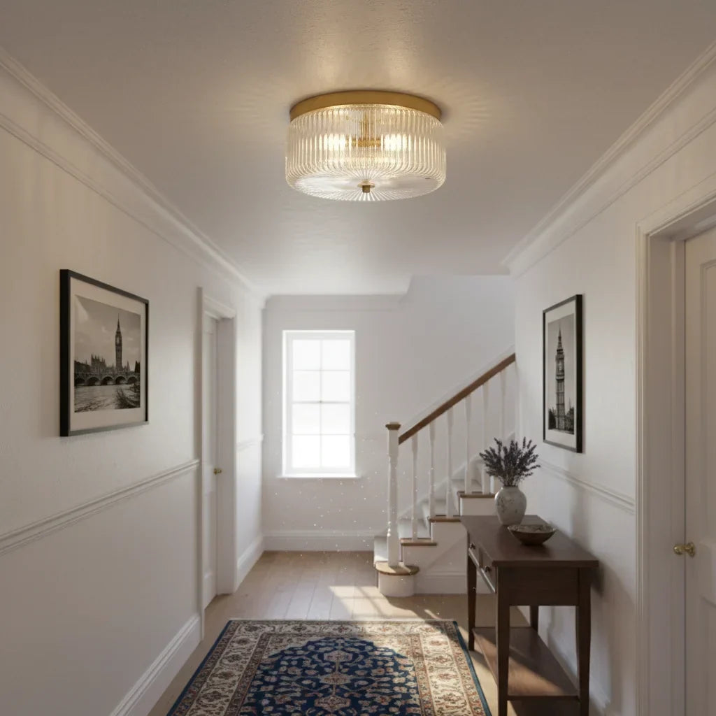 Round ribbed glass flush mount ceiling light with gold finish by BROKLEN – view 5