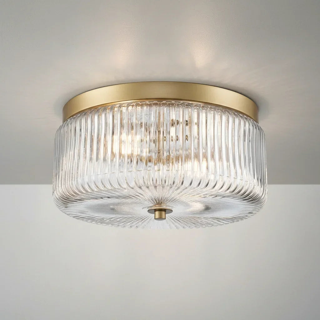 Round ribbed glass flush mount ceiling light with gold finish by BROKLEN – view 9