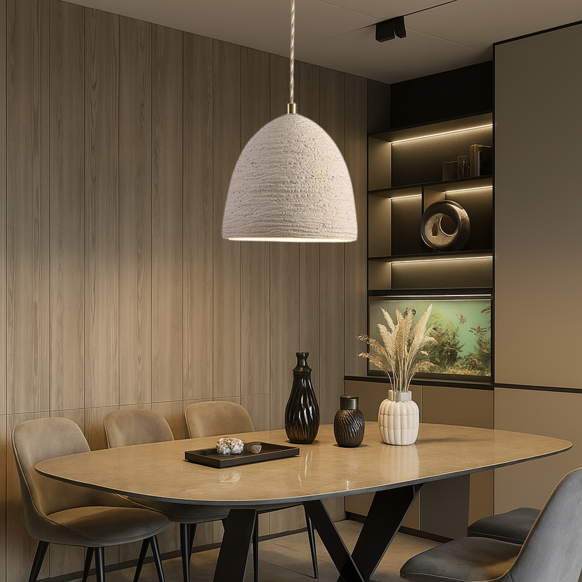 Textured cement pendant light with brass accents by BROKLEN – view 5