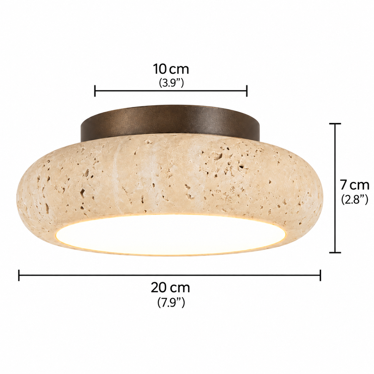 Travertine retro LED flush ceiling light with dark wood by BROKLEN – view 6